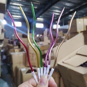 Golden Coated Curved Birthday Candle Non-Smoking Party Decoration Colorful Creative Cake Candle Festive Celebration Supplies