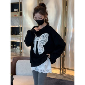 Fashion French Style Cozy Fleece Bow Long Sleeve Hoodie