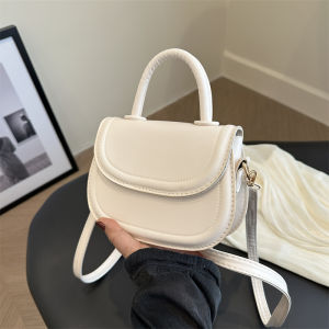 Fashionable Summer Small Womens Handbag 2024 New High-End Saddle-Shaped Shoulder Bag Crossbody Bag Soft PU Leather Pure Color