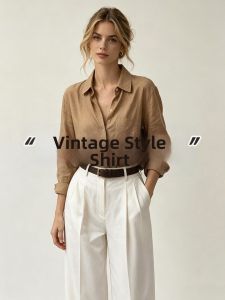 V.C.I | Khaki Linen Loose French Luxe Long-sleeve Shirt