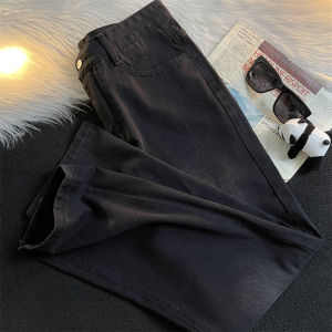 กางเกงยีนส์ทรงหลวมขาตรงสีดำสไตล์อเมริกันย้อนยุคสำหรับผู้ชาย กางเกงขายาวทรงหลวมสไตล์ฮิปฮอป ทรงหลวม กางเกงยีนส์ทรงหลวม