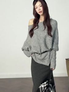 YIKEXIAOYEMEI | Áo Sweater Knit Trẻ Trung Dễ Thương Kiểu Đeo Vai