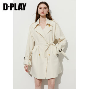D-PLAY | Áo Khoác Trench Coat Dài Thanh Lịch Có Đai Trắng