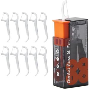 1 storage box+10 floss Portable Dental Floss Picks DispenserAutomatic Pop-Up Storage 10 Picks Clean Teeth Oral Care Box Transparent Container for Easy Refillable Adult Floss Travel Holder Case Orange Painting