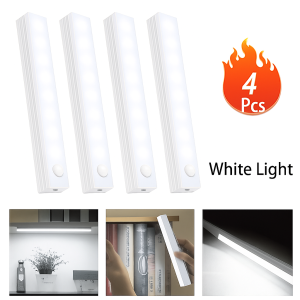 4pc Wireless Rechargeable LED Motion Sensor Cabinet Light - Ideal for Closet Kitchen Wardrobe Stairs - Battery Operated Night