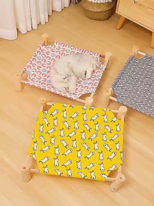 Lovinland Wooden Elevated Cat Bed Cat Hammock With Stand Dog Bed Washable Canvas Cat Bed For Small Dogs Cats All Seasons