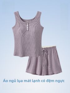 MiiOW | Áo ngủ lụa băng không tay mùa hè cho nữ Áo vest ngủ MiiOW Cat Person Home Clothes Set Váy ngắn eo cao Quần áo mặc nhà