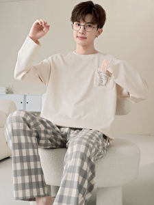 Mens Pure Cotton Long Sleeve Sleepwear Casual Home Clothes Spring Autumn New Style Large Size Cartoon Print Comfortable Pijamas