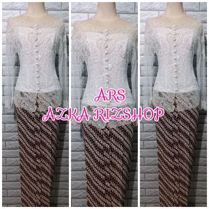 set kebaya akad nikah putih + longtorso dan rok lereng