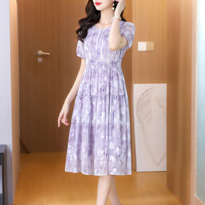DAIXIANGFEIZI | Ladies Chiffon Dress  Short Sleeve Midi Skirt