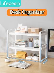 Desk Organizer Book Rack Desktop Storage Rack Magazine Document Table Book Shelf Cosmetic Storage Desk Shelf Storage Rack Computer Monitor Stand