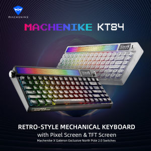 Machenike KT84 Retro-Style Mechanical Keyboard with Pixel Screen & TFT Screen 8000mAh Battery Gasket Mount Gateron North Pole 2.0 Switch With Ultra-clear Transparency Hot-Swappable RGB Backlit Tri-mode bluetooth wireless keyboard Yellow /White Switch
