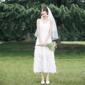 White Fairy Travel Photography Lightweight Wedding Dress 2025 New Summer Forest System Simple Strap Mid-Length Photography Dress
