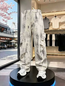 Summer Thin Casual Pants with Ice Silk Tie-dye Pleats