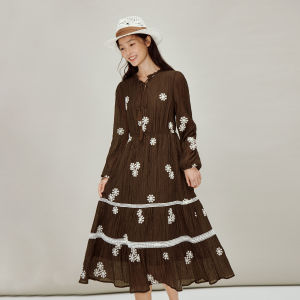 INMAN | Retro Color Block Embroidered Border Dress Loose Lazy Design