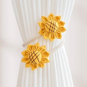 1PCS Cute Sunflower Curtain Tiebacks Magnetic No Drill Curtain Buckle Decorative Curtain Holdbacks for Bedroom & Living Room