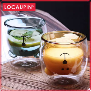 Locaupin Bear Mugs Cute Mugs Coffee Cup Double Wall Insulated Glass Espresso Cups for Birthday Christmas Valentines Day