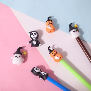 ZEEMIN ฮัลโลวีนฟักทองผีปากกาหมวกพีวีซีกาวอ่อนนักเรียนน่ารักเป็นกลางดินสอขยายอุปกรณ์ปากกาการ์ตูน