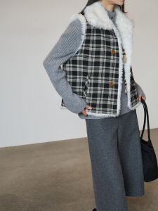 Plaid Quilted Double-Sided Faux Two-Piece Teddy Fur Jacket