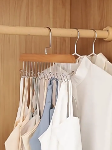 8-Hook Multi-functional Hanging Clothes Storage RackNo-drill Solid Wood Hanger For BrasStrapsAnd Socks