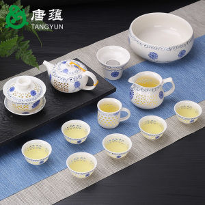 Creative Ceramic Gongfu Tea Set Hollow out Design Simple Tea Brewing Kit Home Use Delicate Tea Pot And Cup Set Handmade