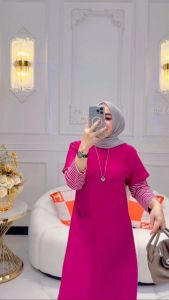 Gamis Kaos Tebal Adem Alisya Dress Bahan Kaos Katun Combed Cocok Dres Wanita Jumbo Ootd HIjab Style Kekinian