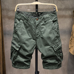 Casual Loose Mens Workwear Shorts Summer Thin American Trendy Brand Mid-Pocket Decorated Washed Cotton Polyester Spandex Blend Five-Quarter Length