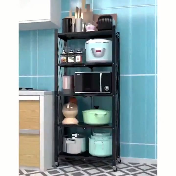 5 Tier Foldable Storage Rack & Wheels Rak Dapur Serbaguna Kitchen