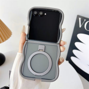 Wave Curly Magnetic Stand Holder Matte Case for Samsung Z Flip 7 6 5 4 3 for Magsafe Wireless Charging Shockproof Solid Cover