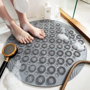 PVC Bath Mat Massage Pad Bathroom Mat Anti-slip Sucker Round with Drain Hole Foot Bathtub Soft Safety Foot Massage Mat Strong Suction
