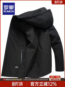 Romon Mens Short Jacket 2025 Autumn New Casual Detachable Hat Versatile Leisure Outerwear Standard Fit Polyester Fiber