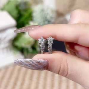 Huitan Fresh Style Star Women Hoop Earrings Full Bright CZ Elegant Party Lady Daily Accessories Gold Color/Silver Color Jewelry