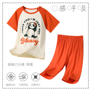 Kids Modal Pajamas Summer Ice Silk Thin Boys Short Sleeve Youth Boys Summer Air Conditioning Set Homewear