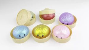 Bandai | Multi-color Glitter Squishy Bun Fidget Toy with Bamboo Steamer Adult Stress Relief Sparkle Squeeze Dumpling Sensory Toy