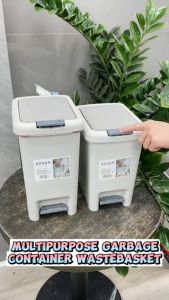 Locaupin Two Way Opening Trash Bin Press Lid Plastic Garbage Bin Container Kitchen Bathroom Wastebasket