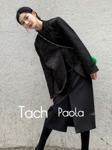 Tach Paola Chinese Style Black Embroidered Stand Collar Mini Suit Jacket Womens New Fashion Shoulder Length Outerwear