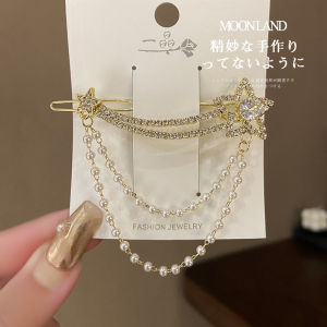 Korean Style Pearl Tassel Hair Clip Elegant Sensation Diamond Hair Card Outdoors Versatile Edge Clip Frizz Hair Bangs Headwear Hair Accessories