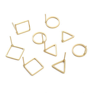 2-10Pcs 12mm 14K Gold Plated Brass Fashion Stud Earring Geometry Earring for Women Girls