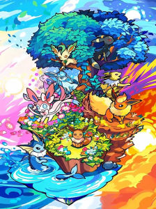 Bandai | Anime Eeveelutions Pokémon Tree Wall Decor Oil Painting By Numbers for Living Room Bedroom Home Decor Gift No Frame