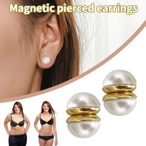 Niome 1 Pair Magnetic Artificial Pearl Ear Clip Without Ear Hole Ear Stud Summer Magnetic Therapy Weight Loss Women Earrings for Party Wedding