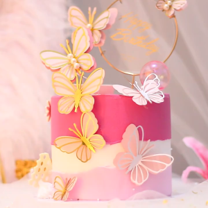 ผีเสื้อแต่งเค้ก กระดาษสีสวย ประดับมุก (ชุด3ตัว)