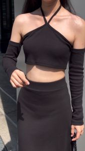 Áo yếm nữ cột dây tay dài croptop cotton gợi cảm cá tính