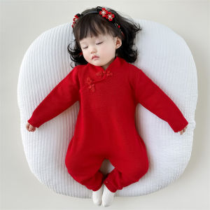 Thickened Knitted Baby Romper Outfit Girl Clothes One Month Gift Dress Hundred Days One Year Old Going out Clothes Baby Girl Cheongsam