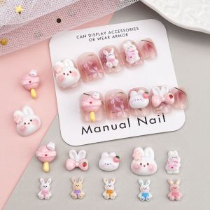 20pcs ผสมสีชมพูการ์ตูนเล็บ Charms Kawaii กระต่ายอุปกรณ์เสริม 3D กระต่ายเรซิ่นเครื่องประดับสําหรับเล็บตกแต่งเล็บอะไหล่