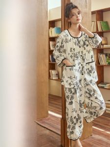 MiiOW | Catwoman Summer Sleepwear Set Womens Built-in Chest Pad Anti-Bulge Floral Countryside Style Home Clothes 2025 New Arrival