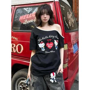 เสื้อยืดแขนสั้นหลวมสไตล์เกาหลีไซส์ใหญ่สำหรับผู้หญิงในช่วงฤดูร้อน ทรงหลวม ทรงเข้ารูป แขนสั้น ทรงเข้ารูป ทรงเข้ารูป