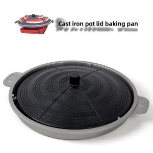 Korean Style Cast Iron Skillet Cover Roasting Pan Commercial BBQ Pork round Cast Iron Pan 30cm Restaurant Grade
