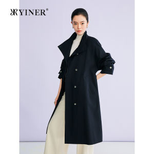 Fashionable Double-layer Collar Belted Mid-long Trench Coat