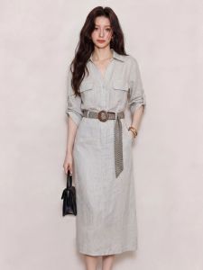 QFN | Elegant Workwear Flared Collar Slimming Mid-Length Dress