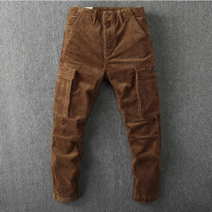 Big Sale Leak-Picking Autumn and Winter Corduroy Pants Mens Retro Heavy Weight Casual Pants Multi-Pocket Straight-leg Loose Cargo Pants